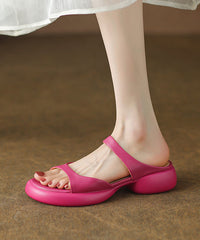 Rose Chunky Cowhide Leather Chic Splicing Slide Sandals