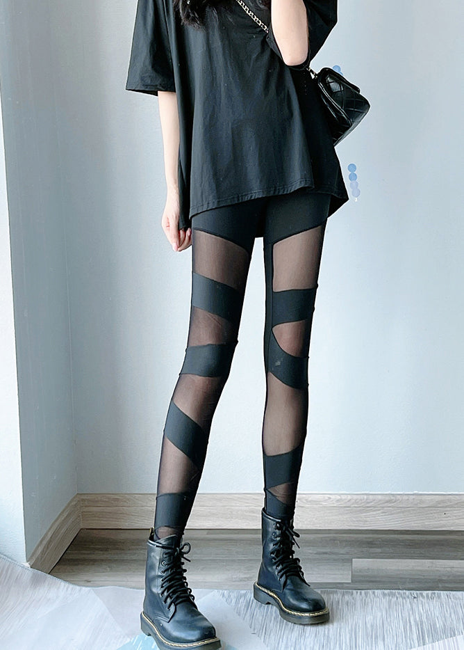 Modern Black Patchwork Tulle Flatering Pants Fall