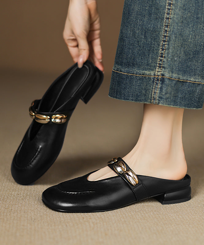 Pink Splicing Cowhide Leather Slide Sandals