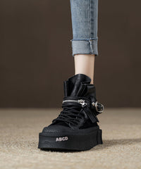 Chocolate Cowhide Leather Splicing Boots Lace Up