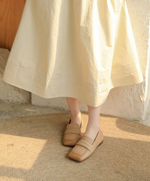 Boutique Solid Apricot Loafers Cowhide Leather Loafer Shoes