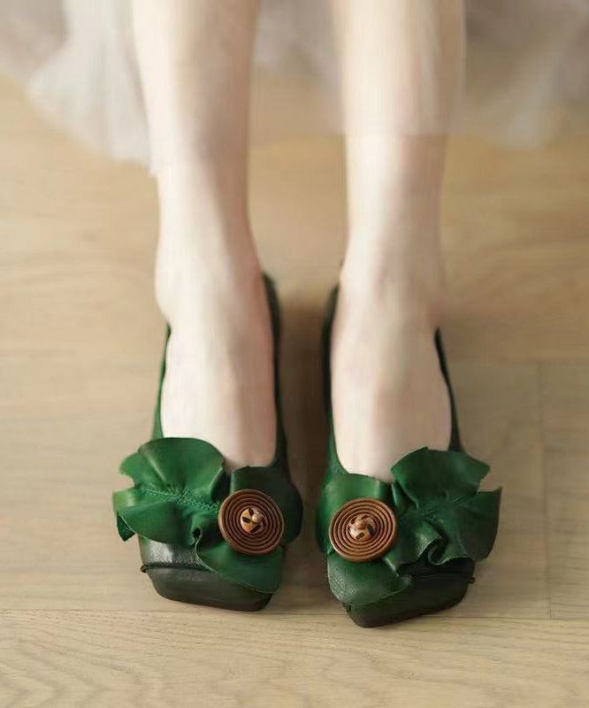 Red Flat Shoes For Cowhide Leather Boho Splicing Floral