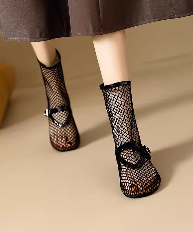 Stylish Zippered Splicing Boots Black Hollow Out Breathable Mesh