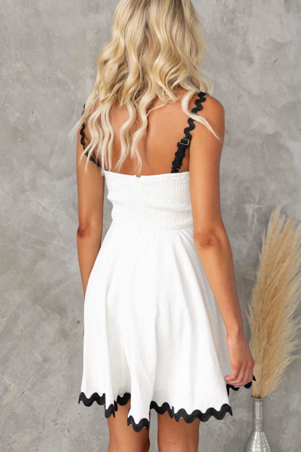 Aimie Solid Color Wavy Lace Suspender Mini Dress