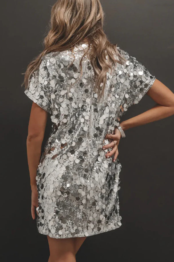 Sequined Loose Short-sleeved Mini Dress