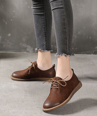 Handmade Caramel Flat Shoes For Lace Up Flat Feet Shoes