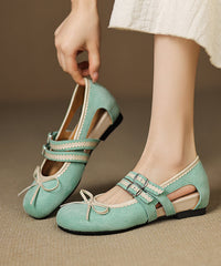 Green Suede Bow Splicing Hollow Out Flat Feet Shoes