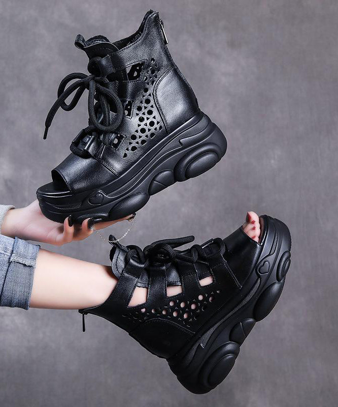 Vintage Brown Wedge Faux Leather Lace Up Sandals