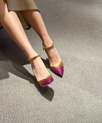 Rhinestone Gradient Color Sexy Pointed Thin Heel Sandals New