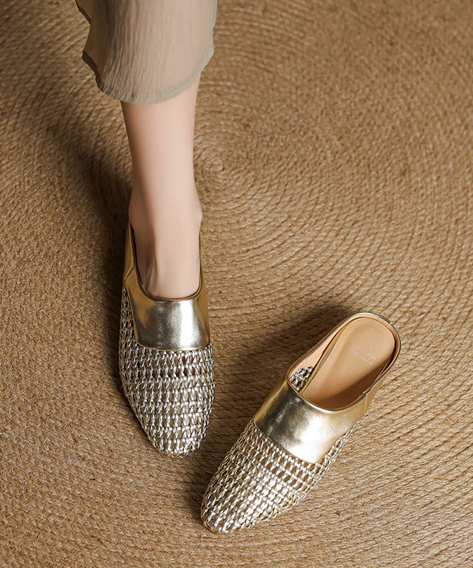 Classy Splicing Hollow Out Breathable Black Sheepskin Slide Sandals