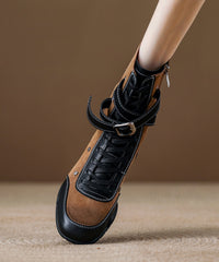 Khaki Lace Up Wedge Suede Elegant Splicing Boots