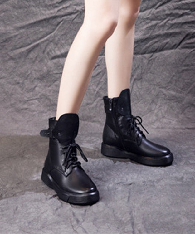 Black Lace Up Warm Fleece Platform Boots