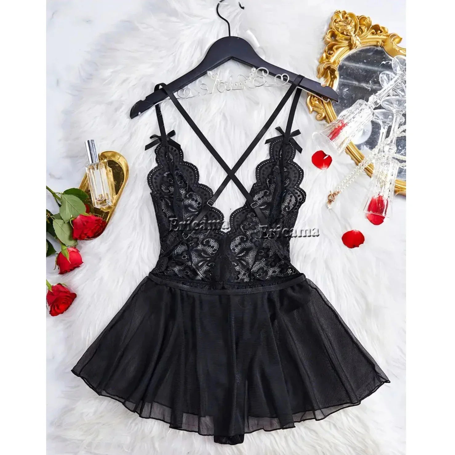 2024 Lingerie Crotchless Lace Bra And Panty Lace Costumes Open Bra Dress