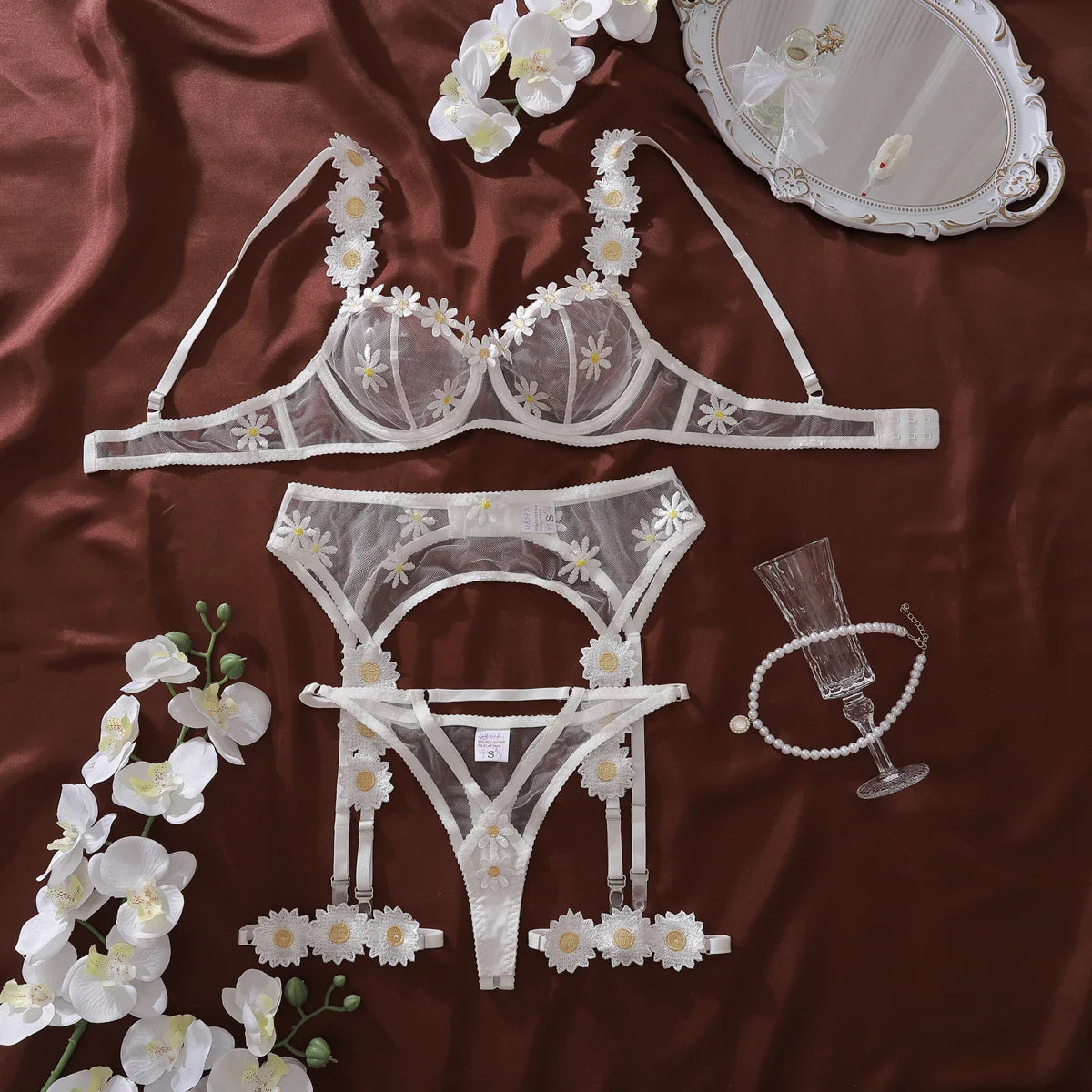 2025 Pure Desire Daisy Perspective Mesh Body Shaping Underwear Split Set
