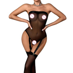 2025 Perspective Comfortable Mesh Slimming jumpsuit with Leg Socks Underwear Two Piece Set