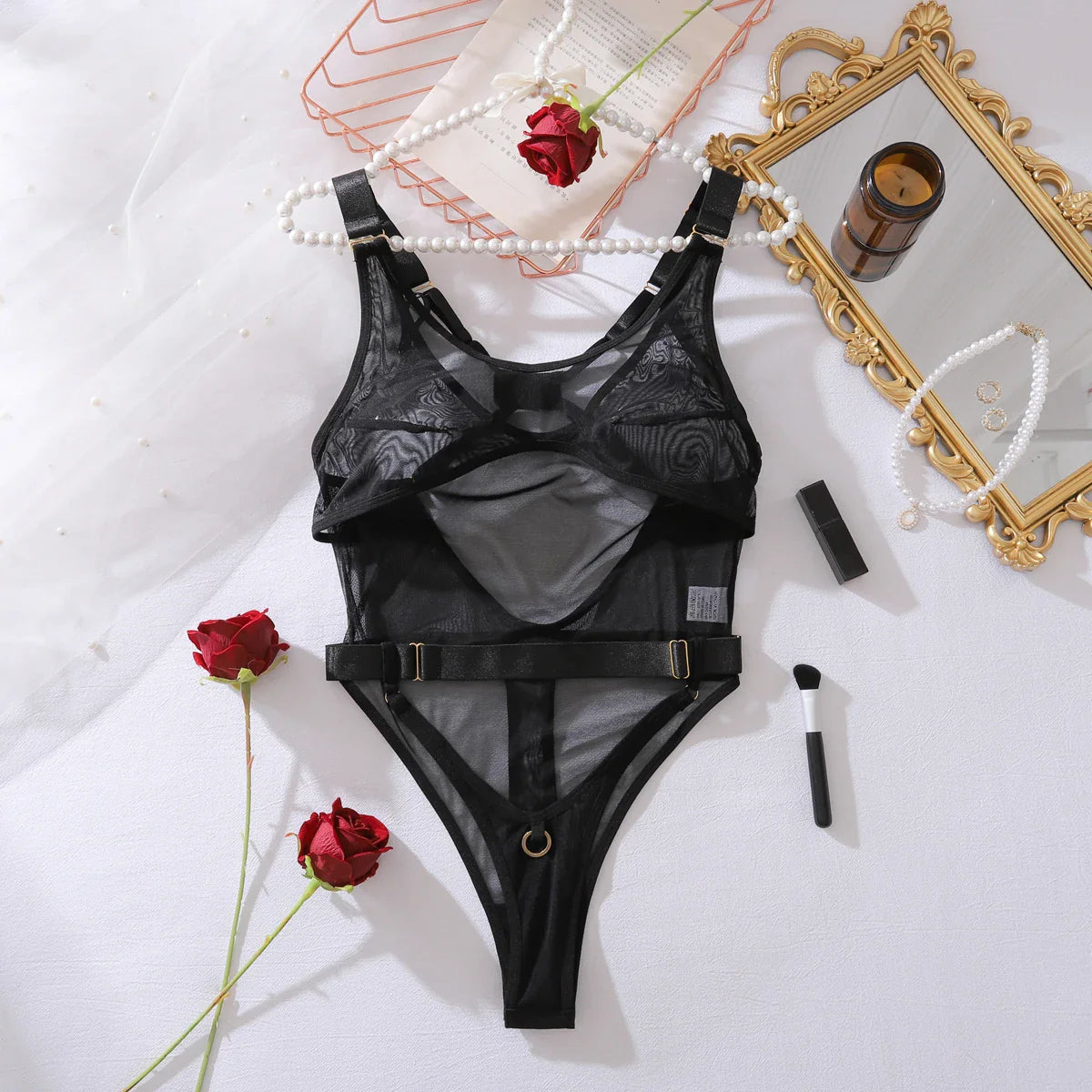 2025 high-quality mesh body shaping slimming and perspective crotch opening jumpsuit