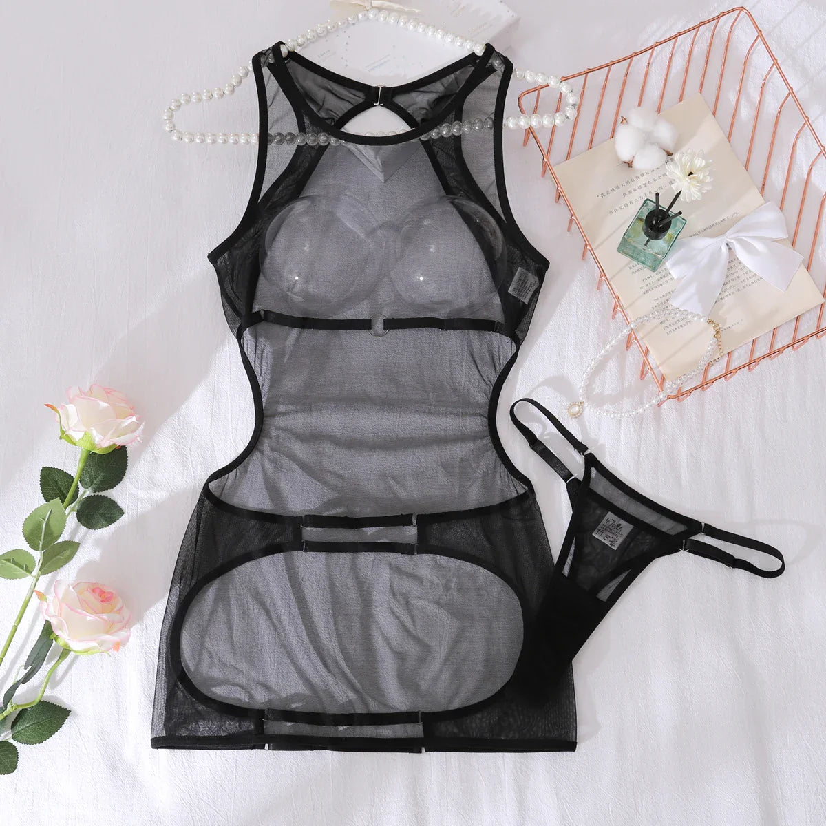 2025 mesh breathable simple tight hollow out backless lightweight one-piece skirt two-piece set