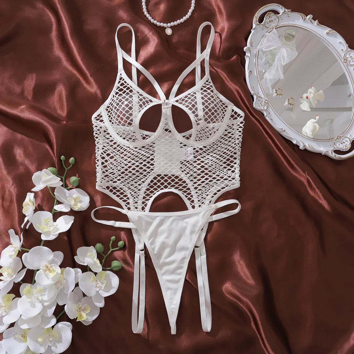 2025 hollow-out fishnet bra ultra-thin see-through body-shaping slimming lingerie two-piece set