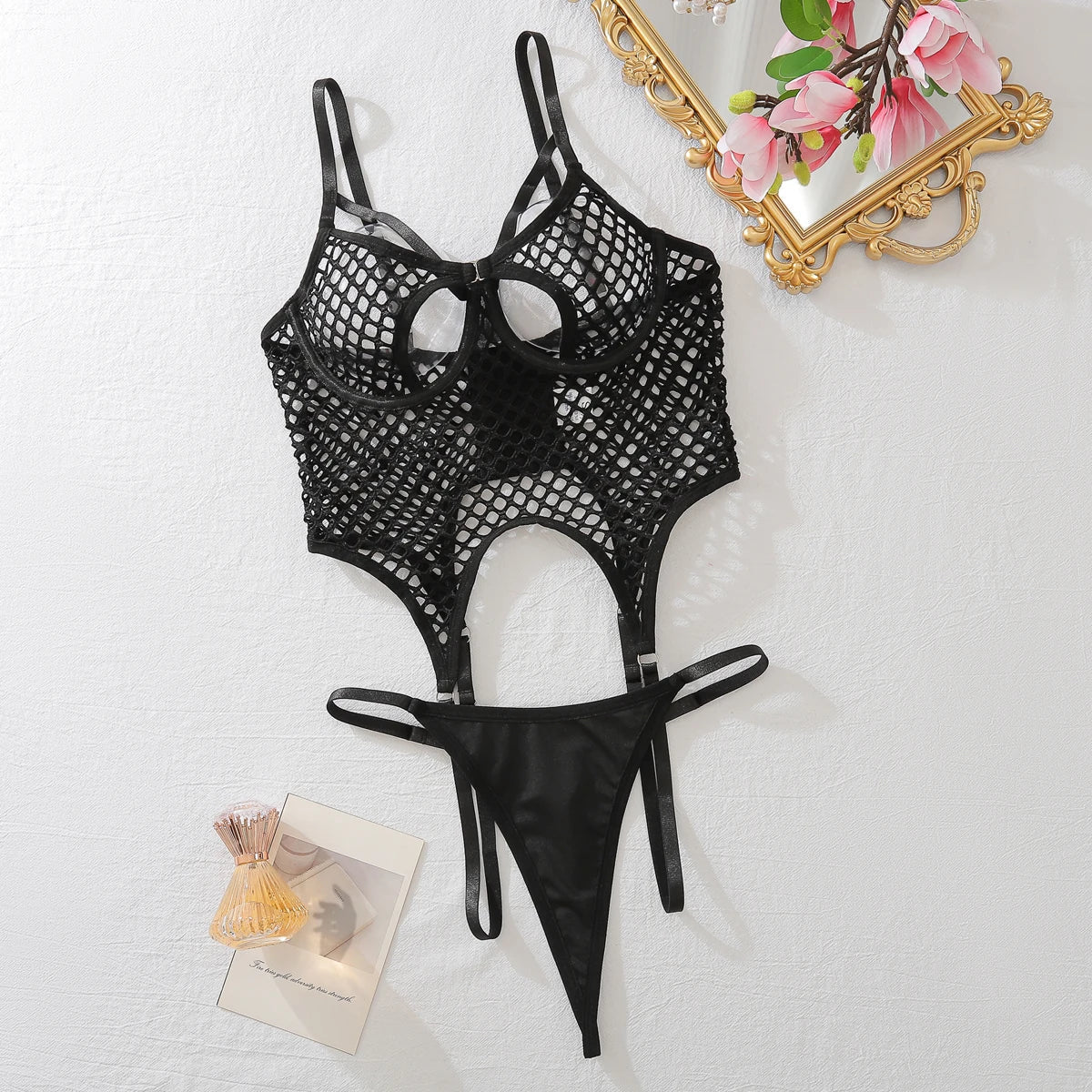 2025 hollow-out fishnet bra ultra-thin see-through body-shaping slimming lingerie two-piece set