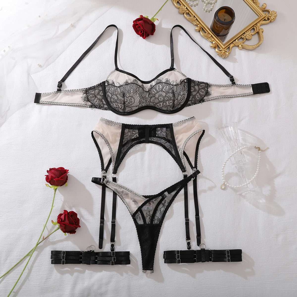 2026 and Comfortable Mesh Contrast Splicing Perspective Lace Body Shaping
