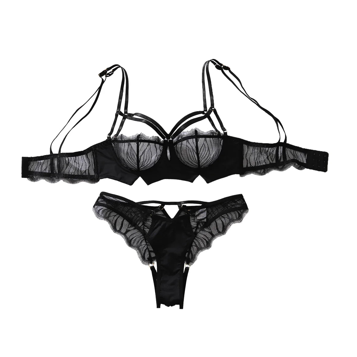 2026 Style U-Shape Perspective Eyelash Embroidery Hollow-out Body-Shaping Two-Shoulder Strap Bra Split Set