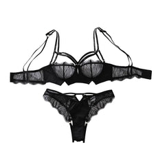 2026 Style U-Shape Perspective Eyelash Embroidery Hollow-out Body-Shaping Two-Shoulder Strap Bra Split Set