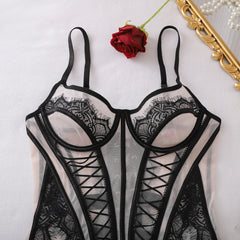 2026 Queen's Lace Splicing Perspective Mesh Cross Fishbone Shaping and Slimming Split Set