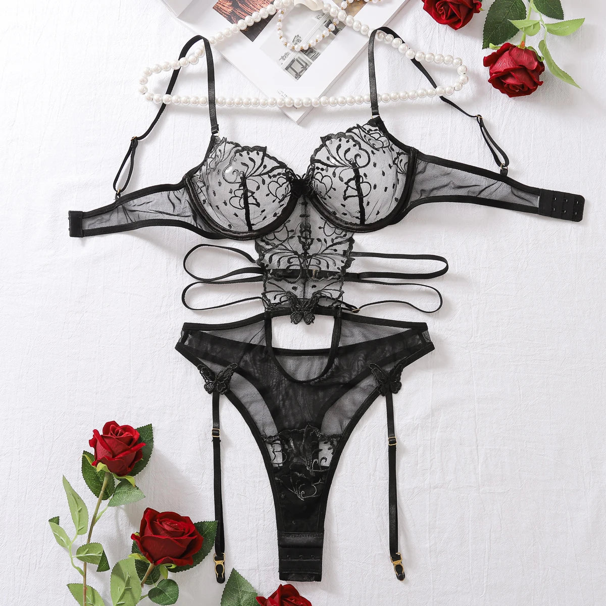 2026 Erotic Lace Embroidery Hollow Out Backless Mesh See Through Erotic Teddy Bear Lingerie