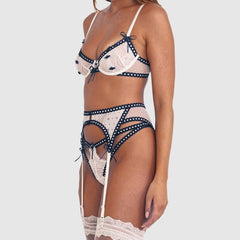 2026 color blocking heavy industry three-dimensional bow decoration hollow body shaping underwear four piece set