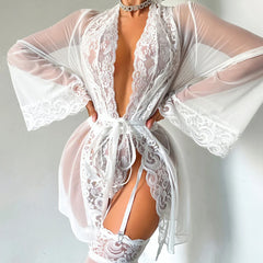 2026 light temperament pure desire hollow out strap jumpsuit splicing perspective lace pure desire lazy nightgown set