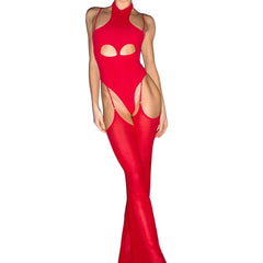2026 personality girl hanging neck hollow design jumpsuit with micro flared hanging pants set