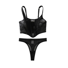 2026 spicy girl perspective mesh slim fit diamond hollow splicing design suspender two-piece set