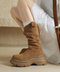Comfortable Splicing Platform Boots Brown Suede
