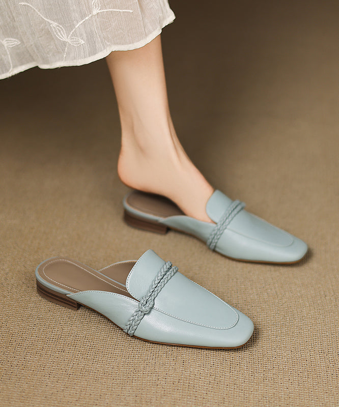 Blue Splicing Classy Sheepskin Slide Sandals