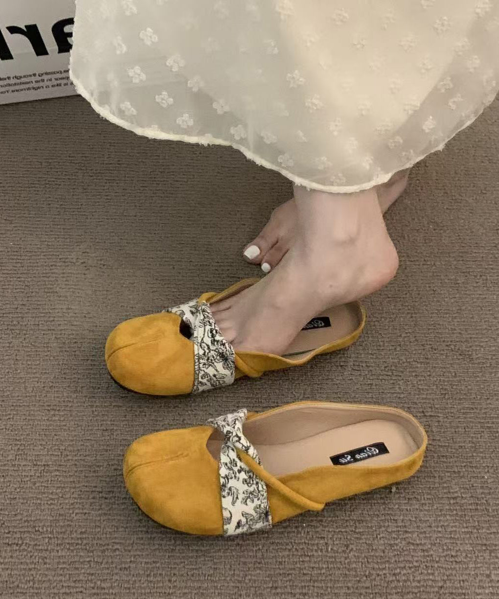 Chic Yellow Suede Boutique Splicing Slide Sandals