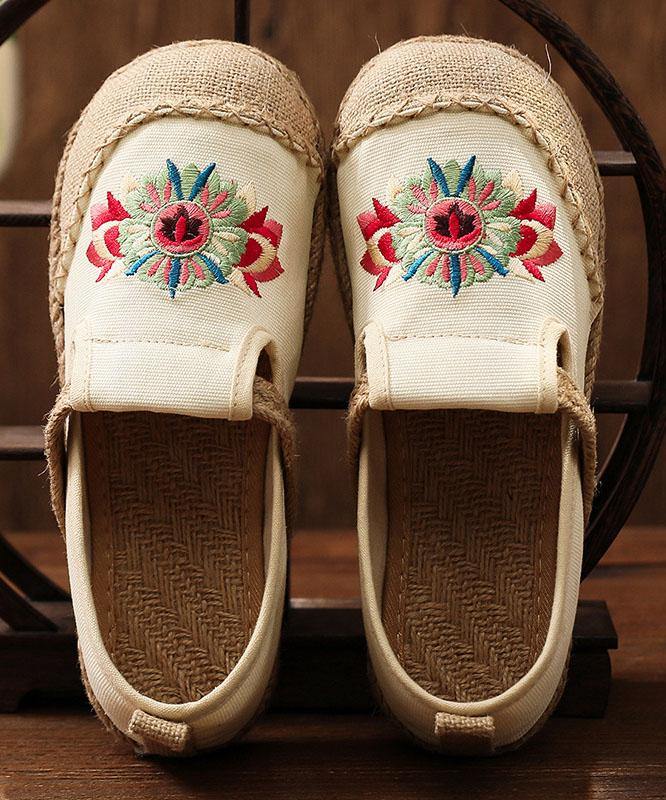 Grey Embroideried Flats Cotton Linen Fabric Boutique  Flat Feet Shoes