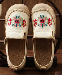 Grey Embroideried Flats Cotton Linen Fabric Boutique  Flat Feet Shoes
