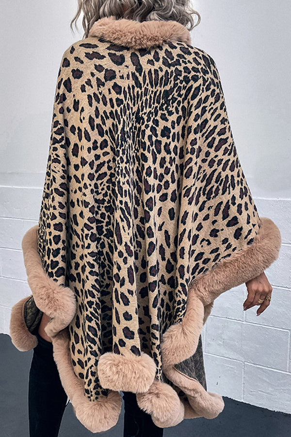 Leopard Print Raw Edge Shawl Cape Cardigan