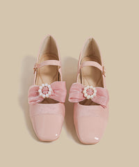 Pink Faux Leather Flat Shoes Splicing Buckle Strap Nail Bead