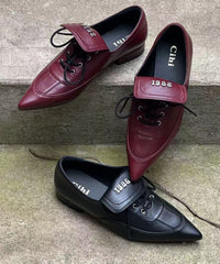 Black Faux Leather Chic Splicing Lace Up Pointed Toe Shoes