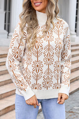 Floral Knitted Turtleneck Loose Sweater