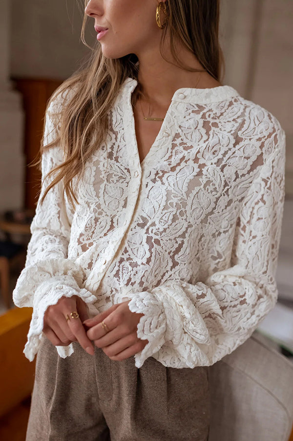 Lace Long-sleeved Casual Button-down Shirt