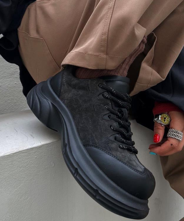 Casual Yellow Lace Up Suede Splicing Platform Flat Shoes