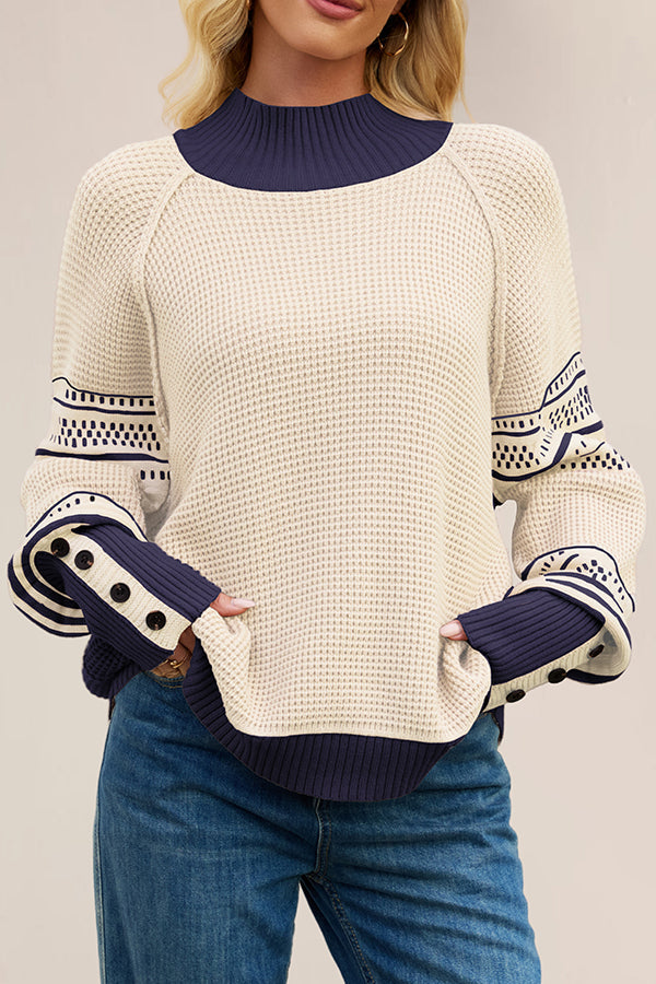 Color-blocked Loose Long-sleeved Knit Sweater