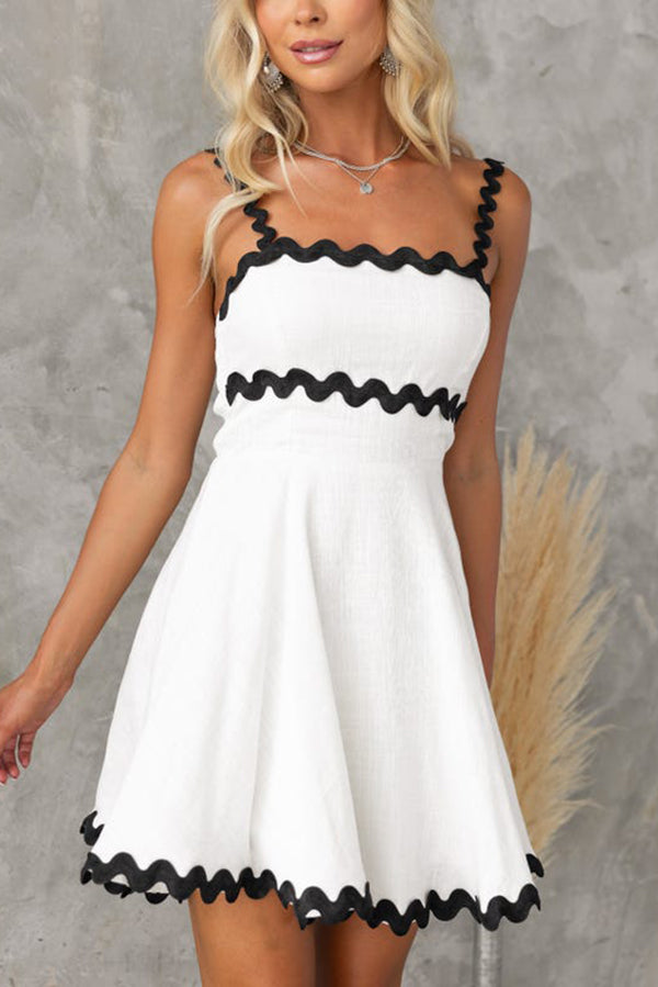 Aimie Solid Color Wavy Lace Suspender Mini Dress