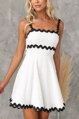 Aimie Solid Color Wavy Lace Suspender Mini Dress