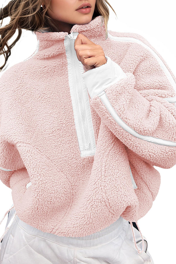 Color-blocked Trim Loose Casual Pocket Sweatshirt