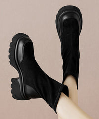 Black Boots Platform Casual Splicing Elastic Fabric