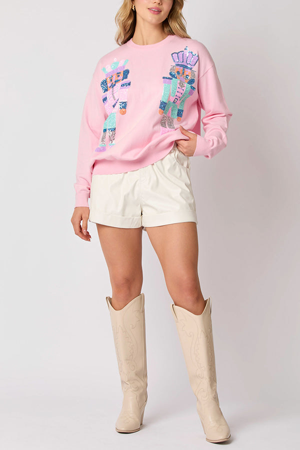 Christmas Soldier Sequined Casual Sweatshirt