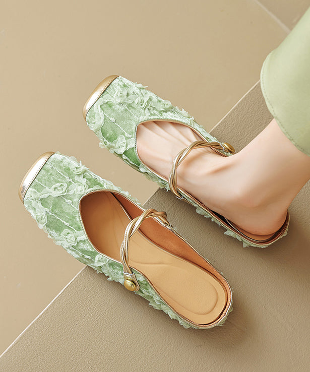 Apricot Ruffled Print Cowhide Leather Slide Sandals
